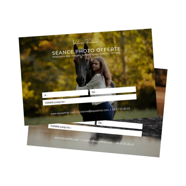Carte cadeau pour offrir une séance photo équine ou canine